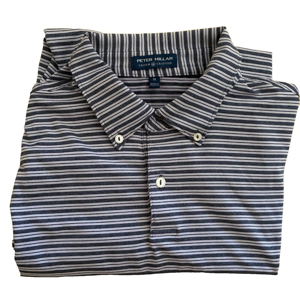 Peter Millar Polo Mens M Navy-tan Crown Crafted Short Sleeve Performance Golf